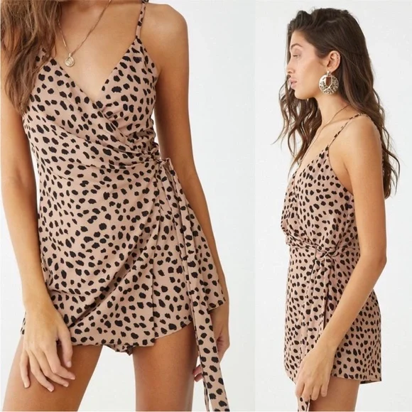 Cheetah Print Wrap-Front Romper - Picture 5 of 15